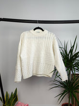 Load image into Gallery viewer, Vintage wool blend knitted sweater white structural cable knit pattern pullover jumper S
