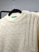 Load image into Gallery viewer, Vintage wool blend knitted sweater white structural cable knit pattern pullover jumper S
