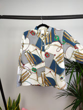 Load image into Gallery viewer, Vintage blouse white baroque equestrian chains print pattern button up long sleeve shirt women S
