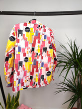Load image into Gallery viewer, Vintage cotton shirt pink wite red crazy print pattern long sleeve button up women S-M
