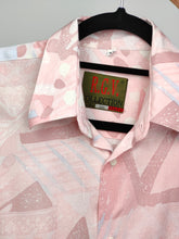 Load image into Gallery viewer, Vintage shirt soft pink white crazy print pattern long sleeve button up RGV women L unisex men M-L
