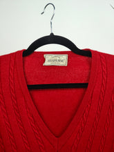 Load image into Gallery viewer, Vintage 100% wool cable knit sweater red V neck Suspense pullover jumper S
