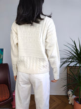 Load image into Gallery viewer, Vintage wool blend knitted sweater white structural cable knit pattern pullover jumper S
