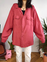 Load image into Gallery viewer, Vintage 100% silk shirt blouse red long sleeve button up plain women unisex men XL
