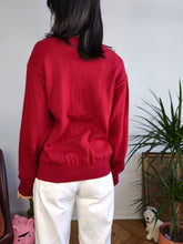 Lade das Bild in den Galerie-Viewer, Vintage 100% wool cable knit sweater red V neck Suspense pullover jumper S
