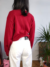 Load image into Gallery viewer, Vintage 100% wool cable knit sweater red V neck Suspense pullover jumper S
