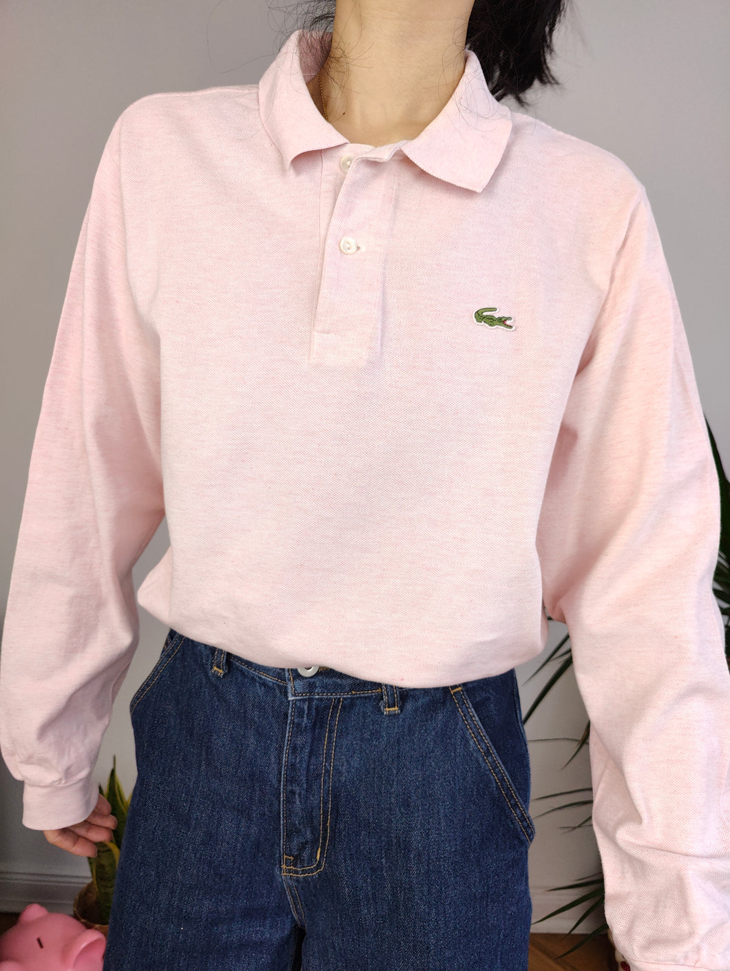 Vintage Lacoste pink long sleeve polo shirt cotton sweater sweatshirt women unisex men 5 M-L