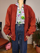 Load image into Gallery viewer, Vintage real suede leather bomber jacket red unisex women men XL
