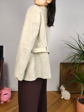 Load image into Gallery viewer, Vintage real suede leather trench coat off white cream beige jacket women S
