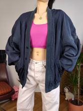 Load image into Gallery viewer, Vintage 90s silk bomber jacket blouson blue women unisex men XL
