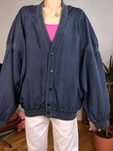 Lade das Bild in den Galerie-Viewer, Vintage 90s silk bomber jacket blouson blue women unisex men XL
