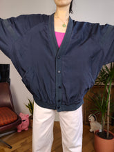 Lade das Bild in den Galerie-Viewer, Vintage 90s silk bomber jacket blouson blue women unisex men XL
