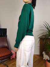 Load image into Gallery viewer, Vintage knit polo collar sweater green plain embroidery knitted pullover jumper S
