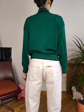 Load image into Gallery viewer, Vintage knit polo collar sweater green plain embroidery knitted pullover jumper S
