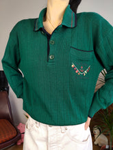 Lade das Bild in den Galerie-Viewer, Vintage knit polo collar sweater green plain embroidery knitted pullover jumper S

