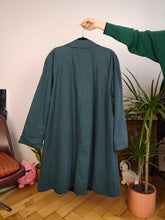 Lade das Bild in den Galerie-Viewer, Vintage 2-in-1 reversible trench coat wool navy blue teal green long lining women M
