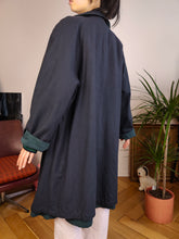 Load image into Gallery viewer, Vintage 2-in-1 reversible trench coat wool navy blue teal green long lining women M
