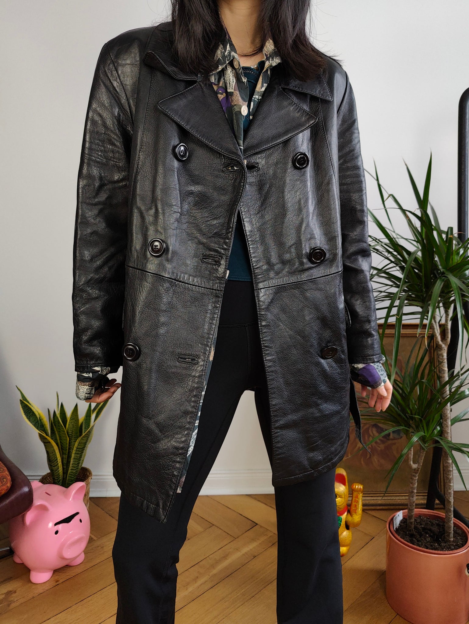 Leather trench on sale coat ladies