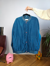 Load image into Gallery viewer, Vintage silk bomber jacket blouson blue light spring summer women unisex men 50 L
