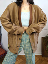 Load image into Gallery viewer, Vintage 90s bomber jacket blouson grandpa brown tan light spring summer women unisex men 48 L-XL
