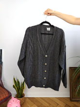 Load image into Gallery viewer, Vintage wool mix cardigan grey Max Dine cable knit knitted jacket Italy M-L
