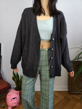Load image into Gallery viewer, Vintage wool mix cardigan grey Max Dine cable knit knitted jacket Italy M-L
