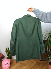 Load image into Gallery viewer, Vintage 100% wool blazer green check pattern jacket women unisex men 48 M
