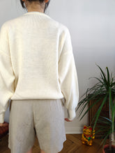 Load image into Gallery viewer, Vintage wool mix white knit knitted sweater fun magician face pattern pullover jumper M
