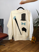 Load image into Gallery viewer, Vintage wool mix white knit knitted sweater fun magician face pattern pullover jumper M
