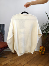 Load image into Gallery viewer, Vintage wool mix white knit knitted sweater fun magician face pattern pullover jumper M
