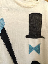 Load image into Gallery viewer, Vintage wool mix white knit knitted sweater fun magician face pattern pullover jumper M
