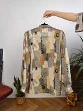 Load image into Gallery viewer, Vintage blouse beige sage cream art print pattern long sleeve button up New Fast women 40 S-M
