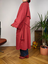 Load image into Gallery viewer, Vintage red trench coat maxi long wool lined padded women M

