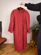 Load image into Gallery viewer, Vintage red trench coat maxi long wool lined padded women M
