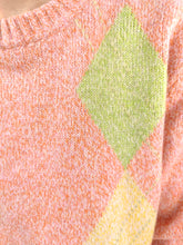 Load image into Gallery viewer, Vintage cashmere lambs wool knit knitted sweater orange argyle diamond pattern pullover jumper women S-M
