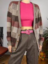 Load image into Gallery viewer, Vintage wool mix cardigan check pattern plaid knit knitted jacket brown beige red Italy S-M
