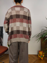 Load image into Gallery viewer, Vintage wool mix cardigan check pattern plaid knit knitted jacket brown beige red Italy S-M
