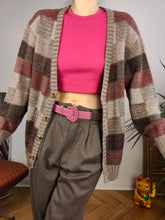 Load image into Gallery viewer, Vintage wool mix cardigan check pattern plaid knit knitted jacket brown beige red Italy S-M
