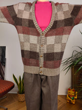 Load image into Gallery viewer, Vintage wool mix cardigan check pattern plaid knit knitted jacket brown beige red Italy S-M
