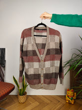 Load image into Gallery viewer, Vintage wool mix cardigan check pattern plaid knit knitted jacket brown beige red Italy S-M
