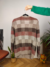 Load image into Gallery viewer, Vintage wool mix cardigan check pattern plaid knit knitted jacket brown beige red Italy S-M
