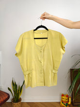 Load image into Gallery viewer, Vintage 80s blouse plain yellow pastel short sleeve women 38 S-M
