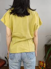 Load image into Gallery viewer, Vintage 80s blouse plain yellow pastel short sleeve women 38 S-M
