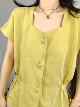Load image into Gallery viewer, Vintage 80s blouse plain yellow pastel short sleeve women 38 S-M
