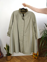 Load image into Gallery viewer, Vintage 2-in-1 reversible trench coat light green khaki lining lined midi mid long women M-L
