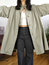 Load image into Gallery viewer, Vintage 2-in-1 reversible trench coat light green khaki lining lined midi mid long women M-L
