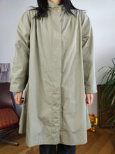 Load image into Gallery viewer, Vintage 2-in-1 reversible trench coat light green khaki lining lined midi mid long women M-L
