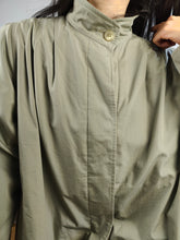 Load image into Gallery viewer, Vintage 2-in-1 reversible trench coat light green khaki lining lined midi mid long women M-L
