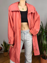 Load image into Gallery viewer, Vintage Marcel Clair orange pink parka coat trench midi long light spring summer women 42 L
