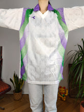 Load image into Gallery viewer, Vintage Diadora long sleeve shirt sport football jersey tricot white purple unisex men L
